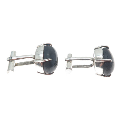 925 Sterling Silver Vintage Real Cabochon Black Obsidian Cufflinks