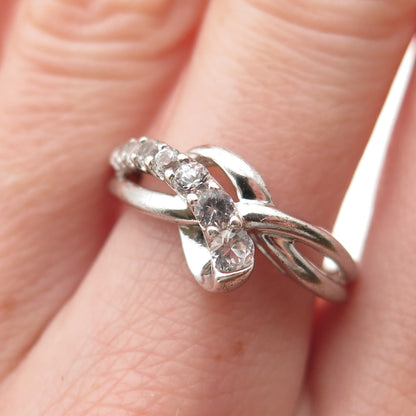 SUN 925 Sterling Silver Real Round-Cut Graduated White Topaz Ring Size 7
