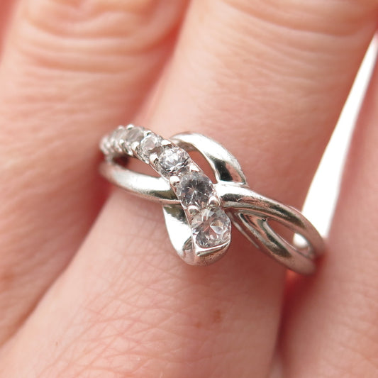 SUN 925 Sterling Silver Real Round-Cut Graduated White Topaz Ring Size 7