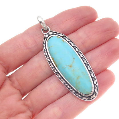 925 Sterling Silver Vintage Real Tyrone Turquoise Oxidized Pendant