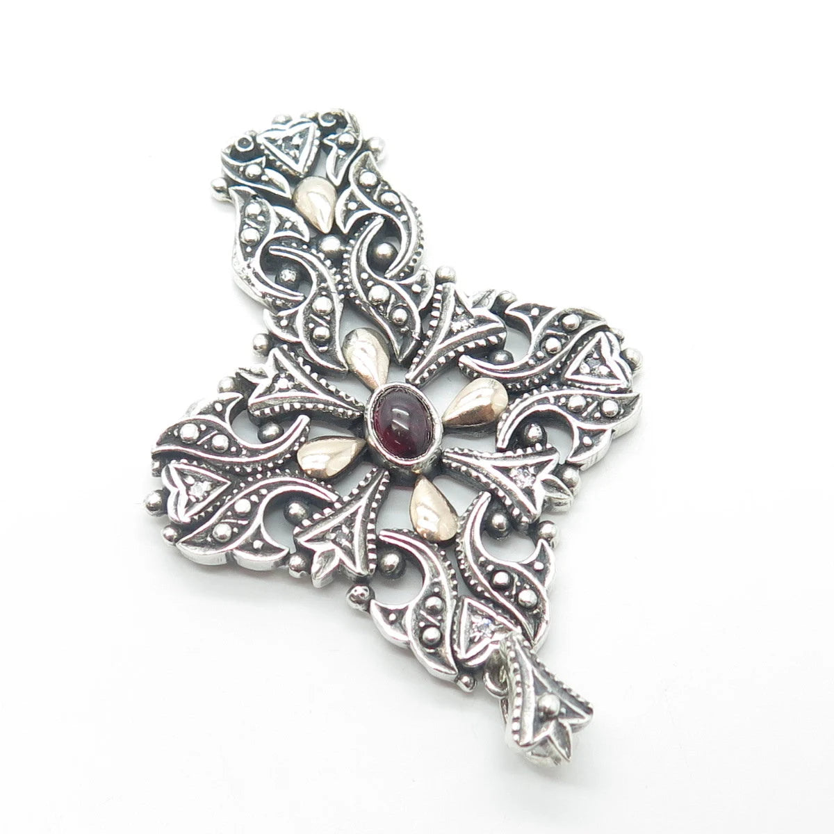 925 Sterling Silver 2-Tone Vintage Real Amethyst Cross Pendant