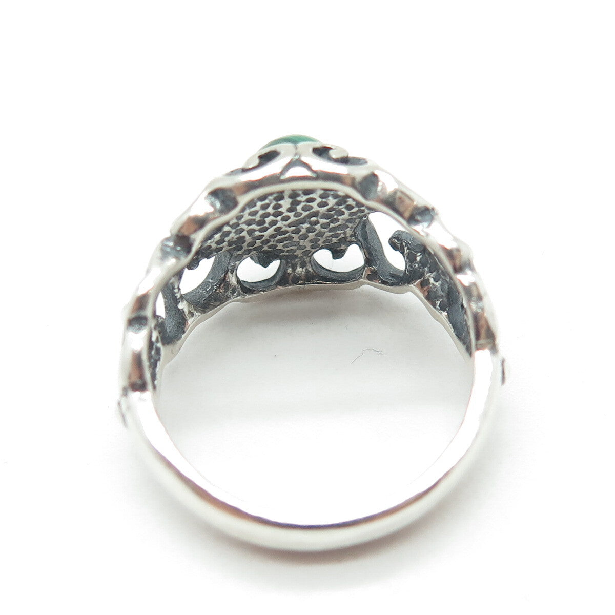 SHUBE 925 Sterling Silver Vintage Real Malachite Gem Leaf Swirl Ring Size 6.25