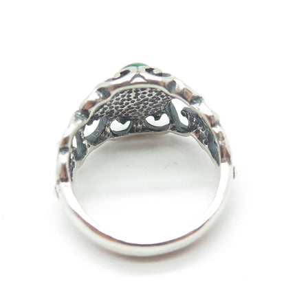 SHUBE 925 Sterling Silver Vintage Real Malachite Gem Leaf Swirl Ring Size 6.25