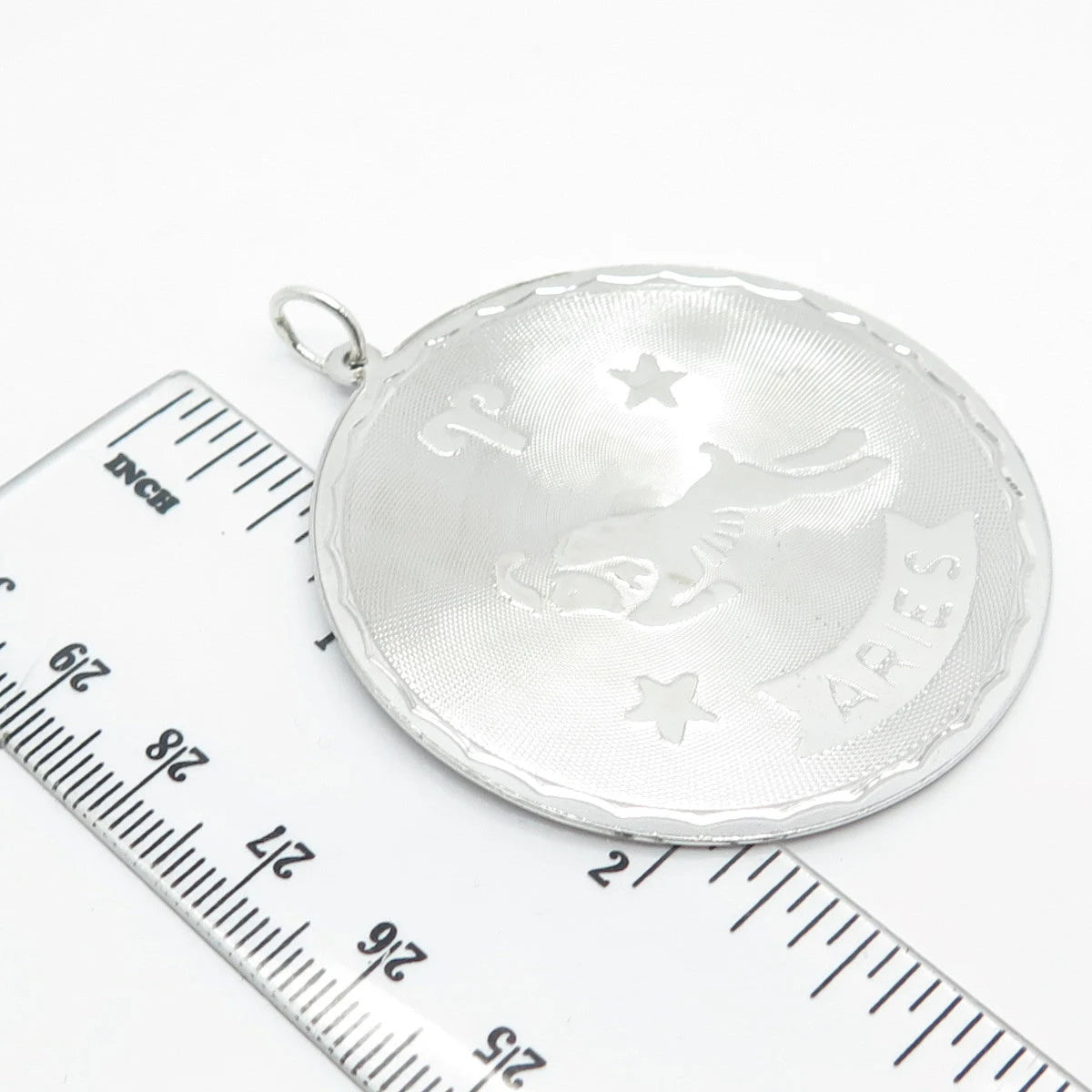 925 Sterling Silver Vintage Aries Zodiac Sign Round Pendant