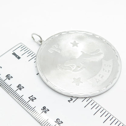 925 Sterling Silver Vintage Aries Zodiac Sign Round Pendant