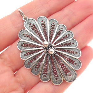 900 Silver Vintage European Cannetille Filigree Floral Oxidized Charm Pendant