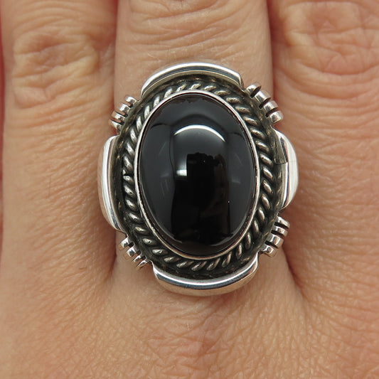 Old Pawn VPL Navajo 925 Sterling Silver Southwestern Black Onyx Ring Size 10.25