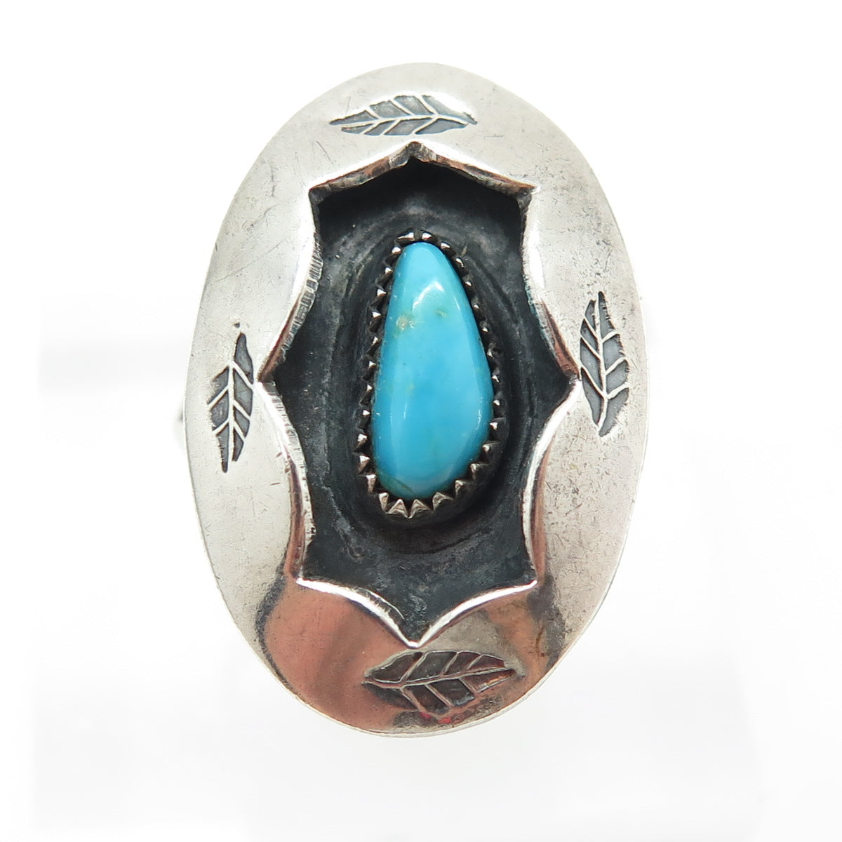 Old Pawn 925 Sterling Silver Sleeping Beauty Turquoise Shadow Box Ring Size 7