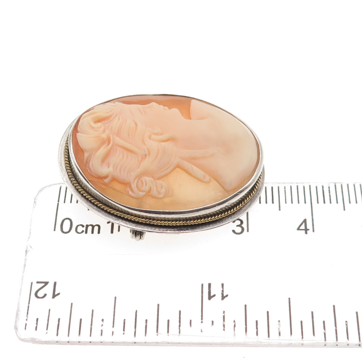 975 Silver 2-Tone Vintage Real MOP Carved Lady Cameo Pin Brooch / Pendant