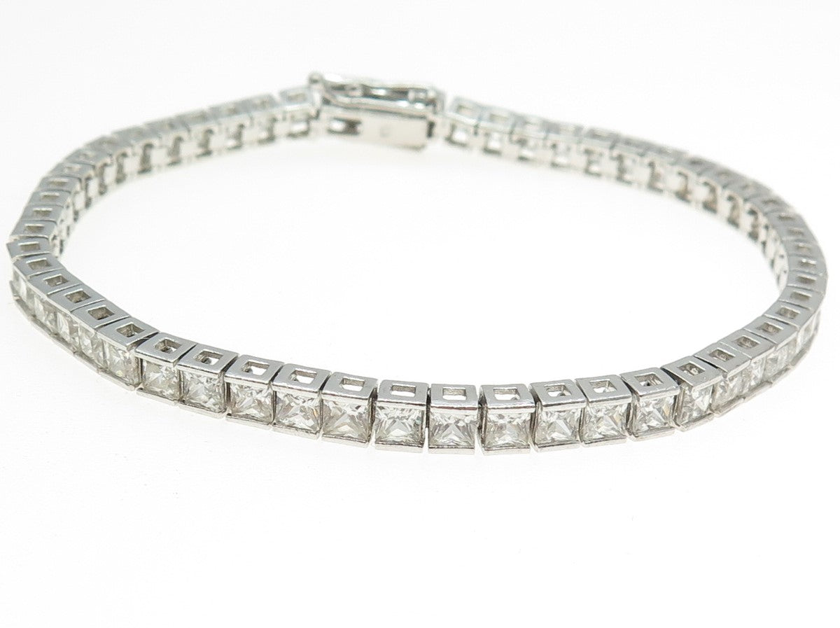 925 Sterling Silver Princess-Cut Shaped C Z Tennis Link Bracelet 7.25"