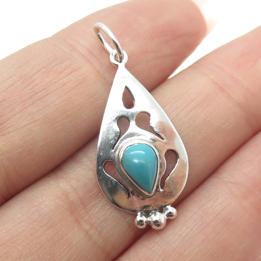 HC Ltd Nepal 925 Sterling Silver Vintage Kingman Turquoise Gem Teardrop Pendant