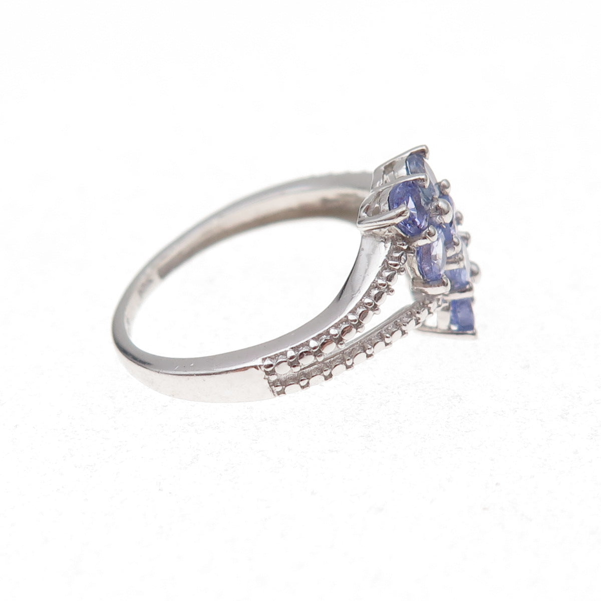 Chuck Clemency 925 Sterling Silver Real Round-Cut Tanzanite Floral Ring Size 7