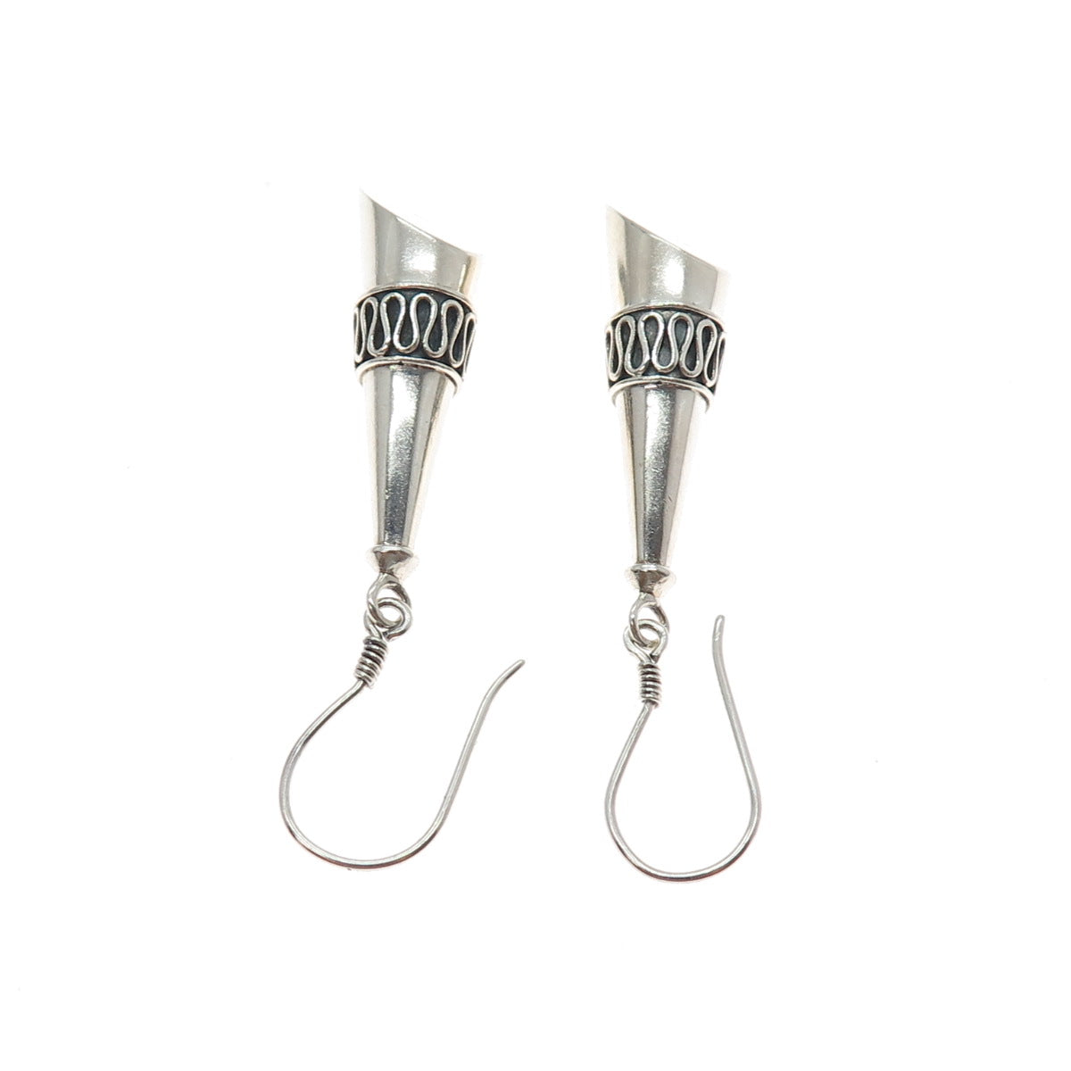925 Sterling Silver Vintage Modernist Swirl Oxidized Dangle Earrings