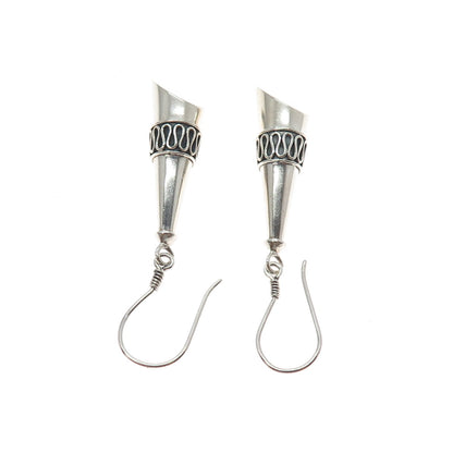 925 Sterling Silver Vintage Modernist Swirl Oxidized Dangle Earrings