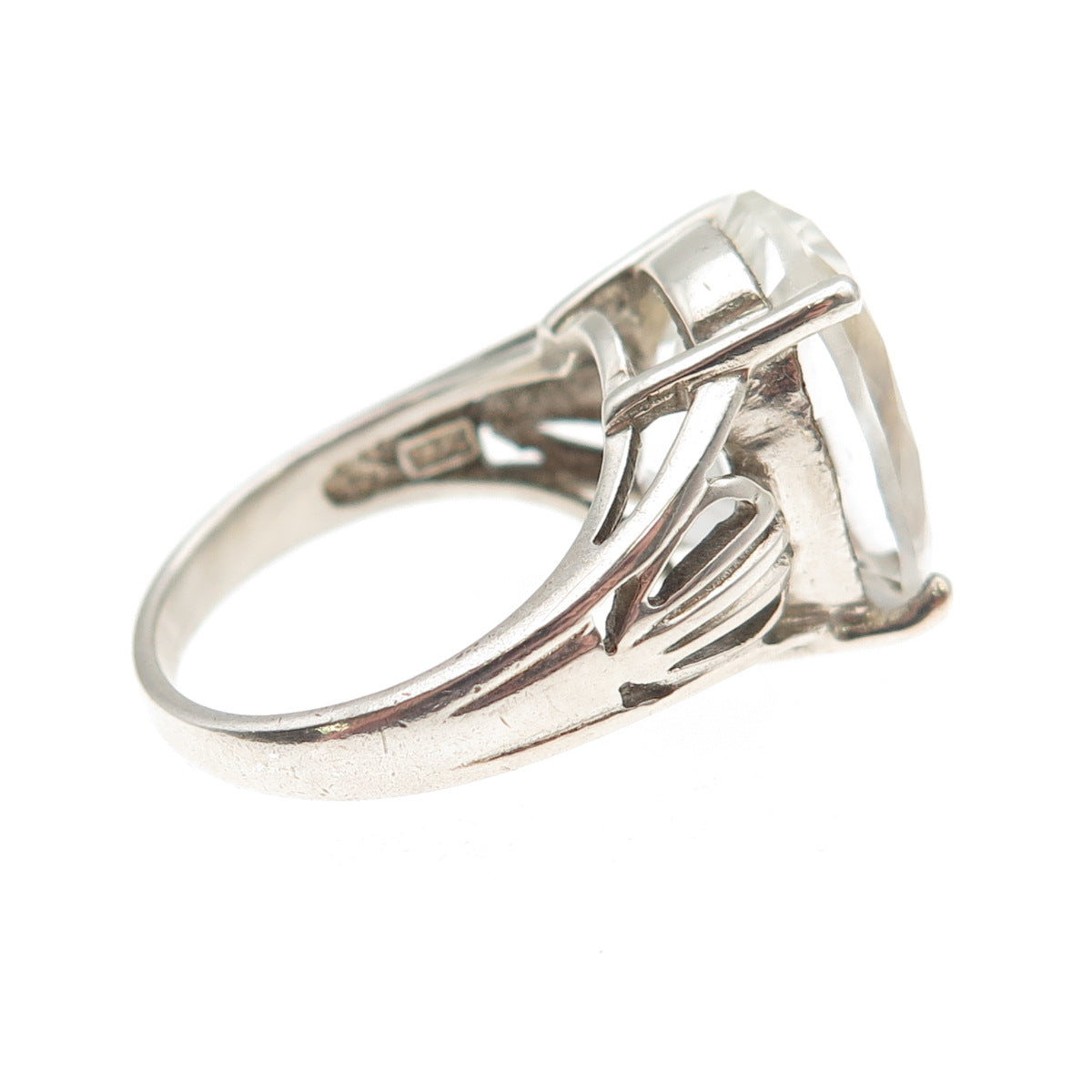 925 Sterling Silver Vintage Real Oval-Cut White Topaz Ring Size 6