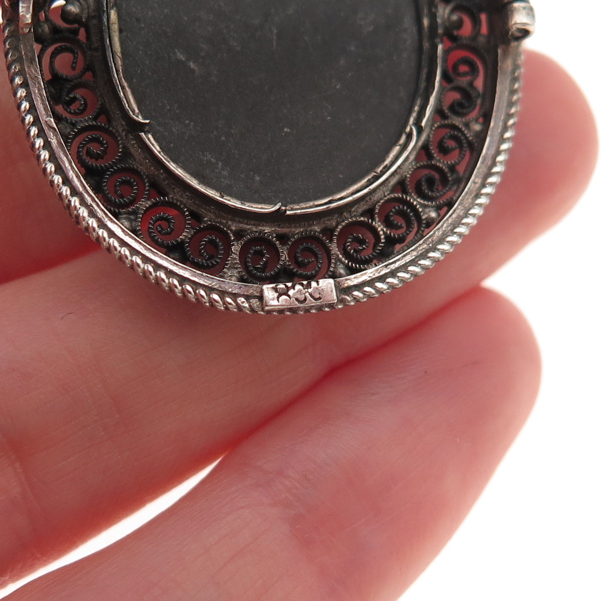 800 Silver Antique Art Deco Real Multi-Color Gem & MOP Floral Pin Brooch Pendant
