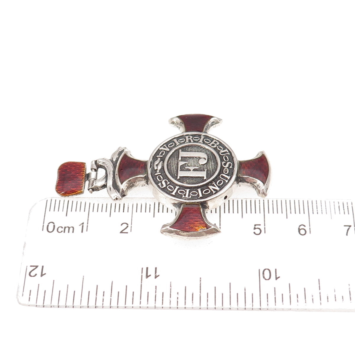925 Sterling Silver Antique 1849 Enamel Austro-Hungarian Merit Cross Pendant
