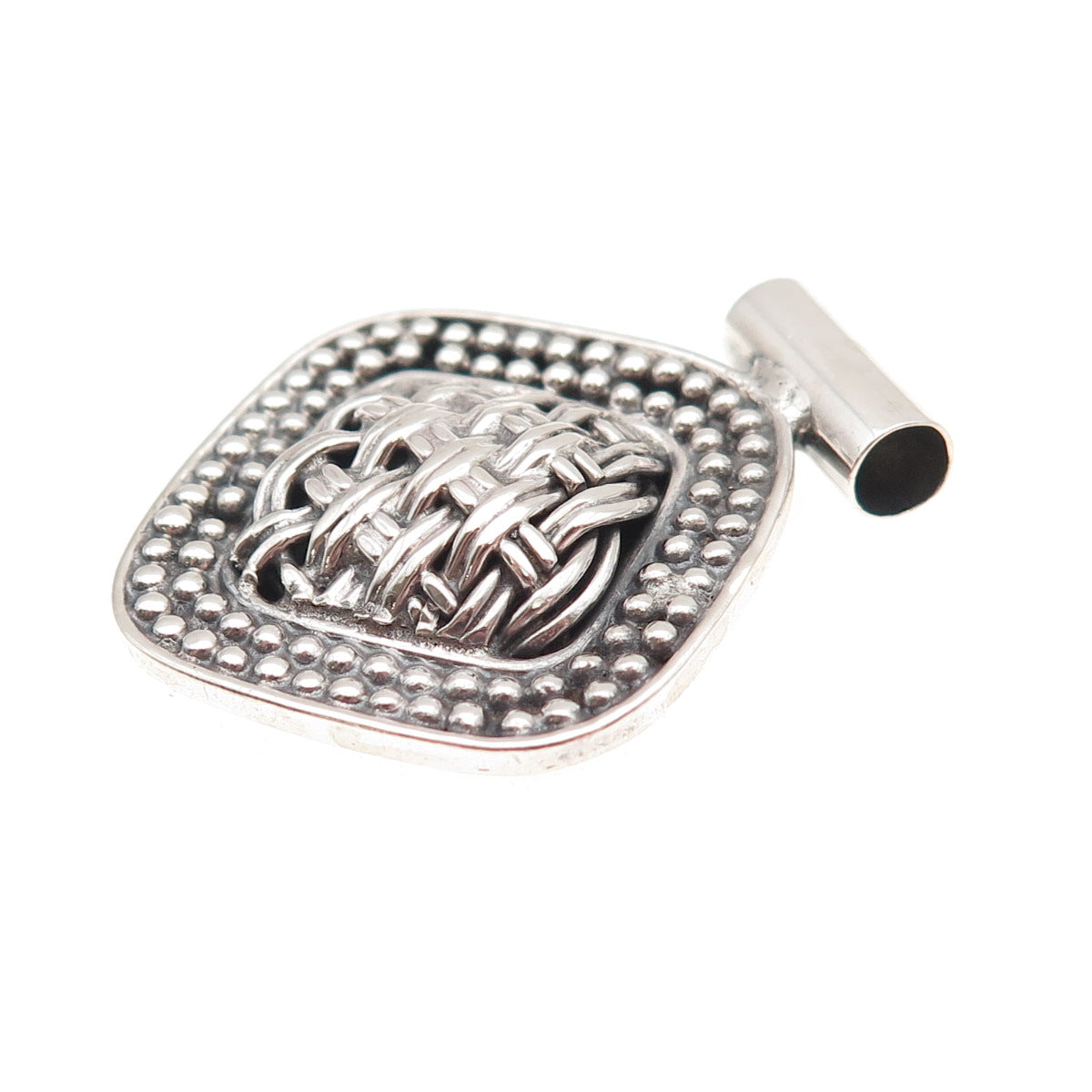925 Sterling Silver Vintage Modernist Woven & Beaded Slide Charm Pendant
