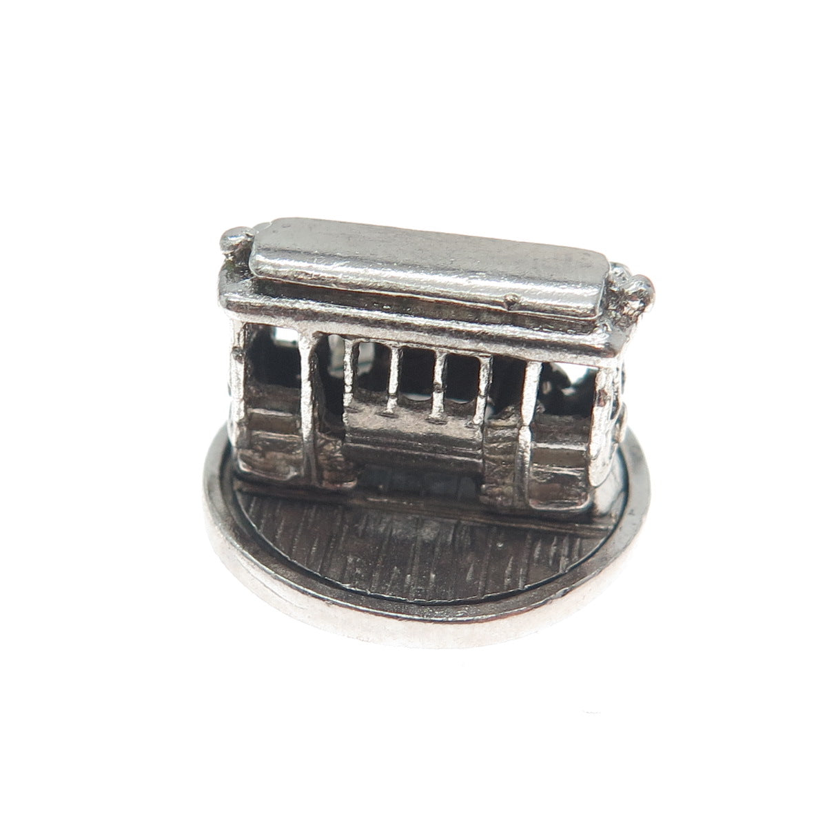 ART'S ELEGANCE 925 Sterling Silver Vintage Cable Car Minimalist 3D Charm Pendant