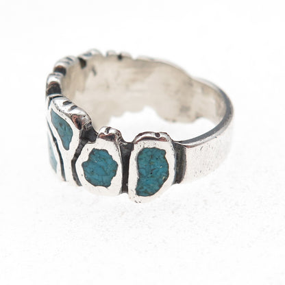 Pacific Jewelry Old Pawn 925 Sterling Silver Vintage Turquoise Inlay Ring Size 8