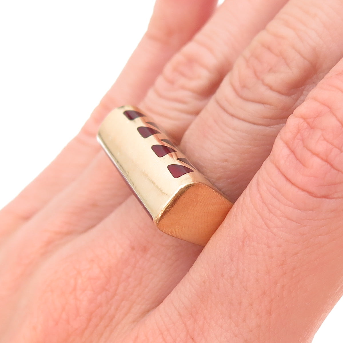 Flli Menegatti 925 Sterling Silver Gold Plated Vintage Italy Enamel Ring Size 8