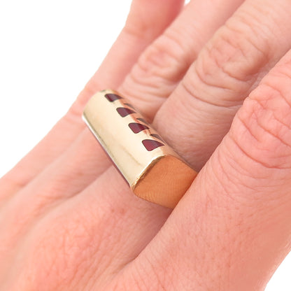 Flli Menegatti 925 Sterling Silver Gold Plated Vintage Italy Enamel Ring Size 8