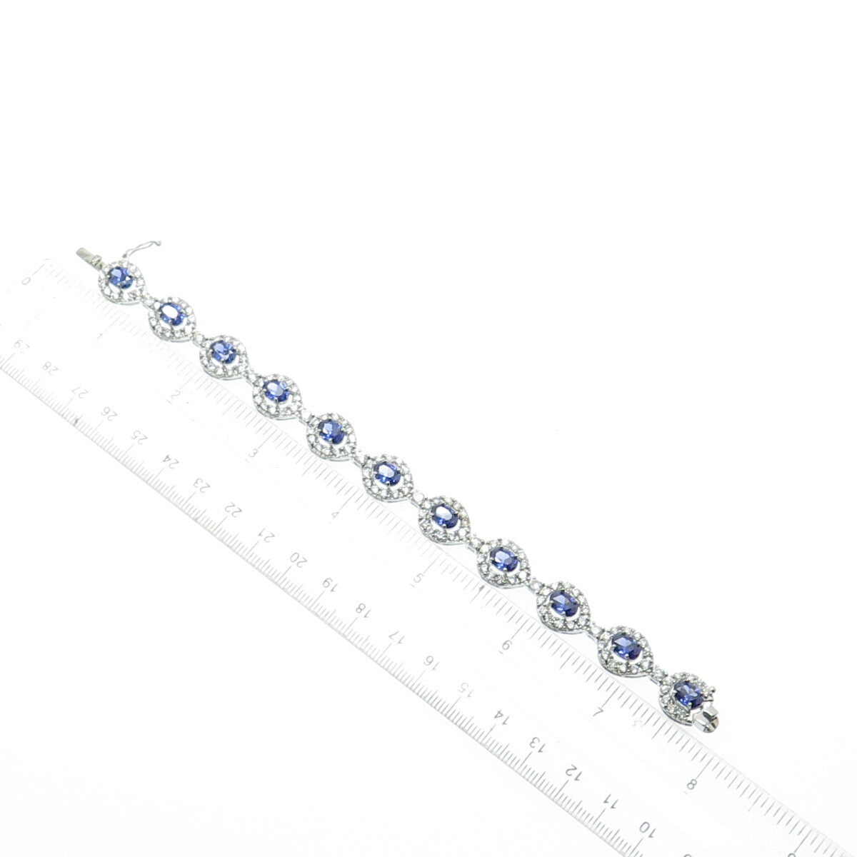 925 Sterling Silver Blue & White C Z Teardrop Link Bracelet 7.25"