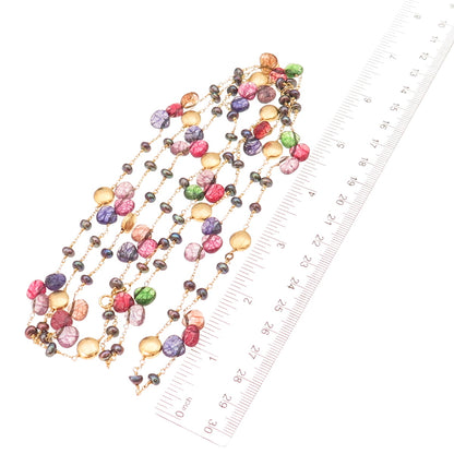 925 Sterling Gold Plated Real Pearl & Multi-Crystal Beaded Chain Necklace 48"