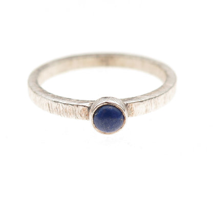 925 Sterling Silver Vintage Real Lapis Brushed Oxidized Ring Size 9.25