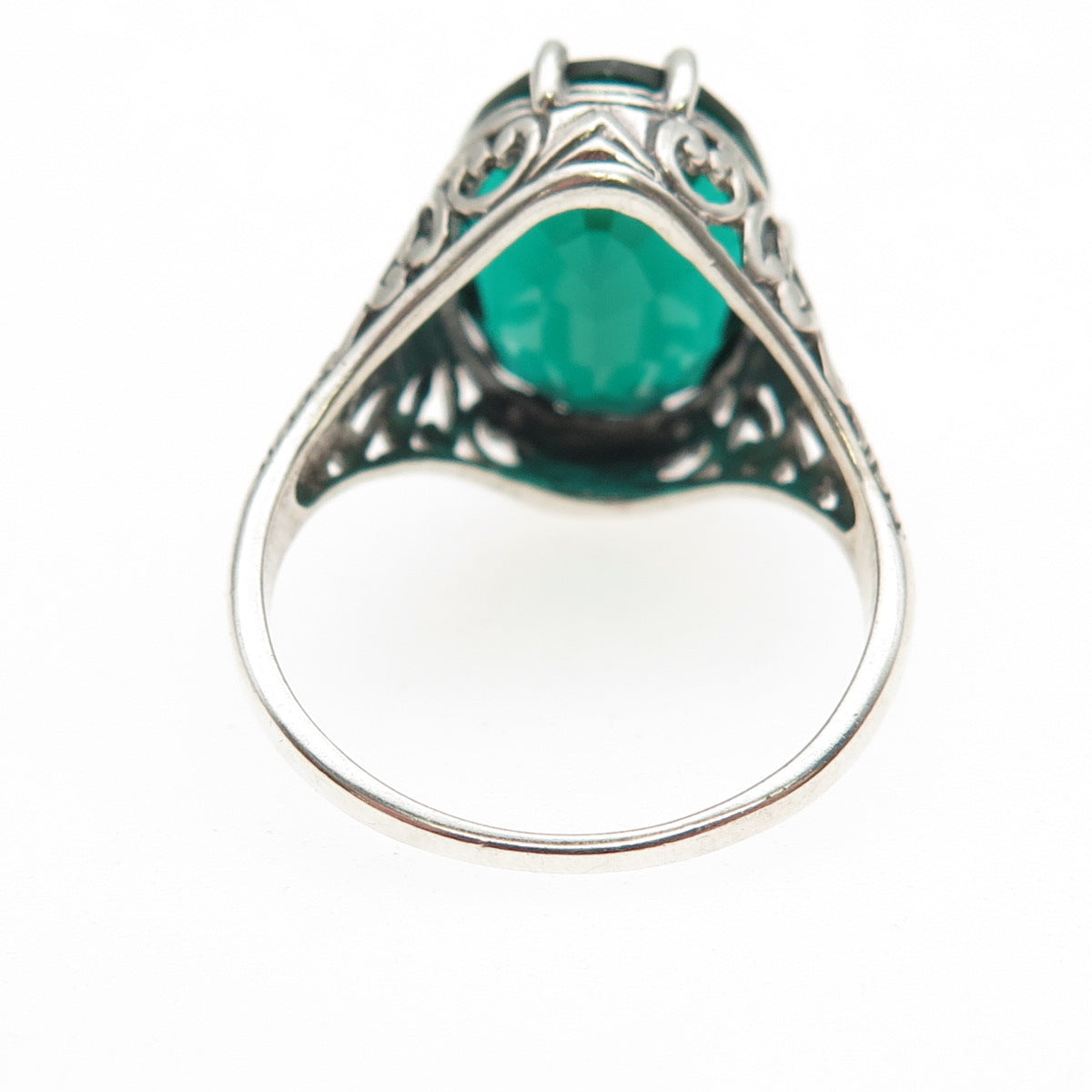 925 Sterling Silver Vintage Oval-Cut Green C Z Oxidized Ring Size 8.75