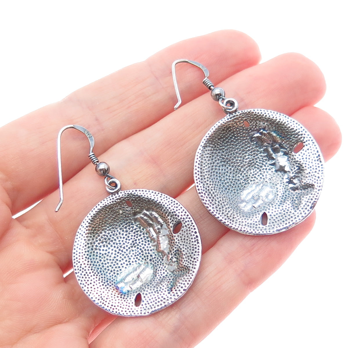 925 Sterling Silver Vintage Seashell & Starfish Oxidized Dangle Earrings