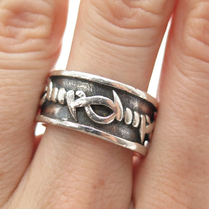 KEN CRAFTS 925 Sterling Silver Vintage Barbed Wire Oxidized Band Ring Size 9.75