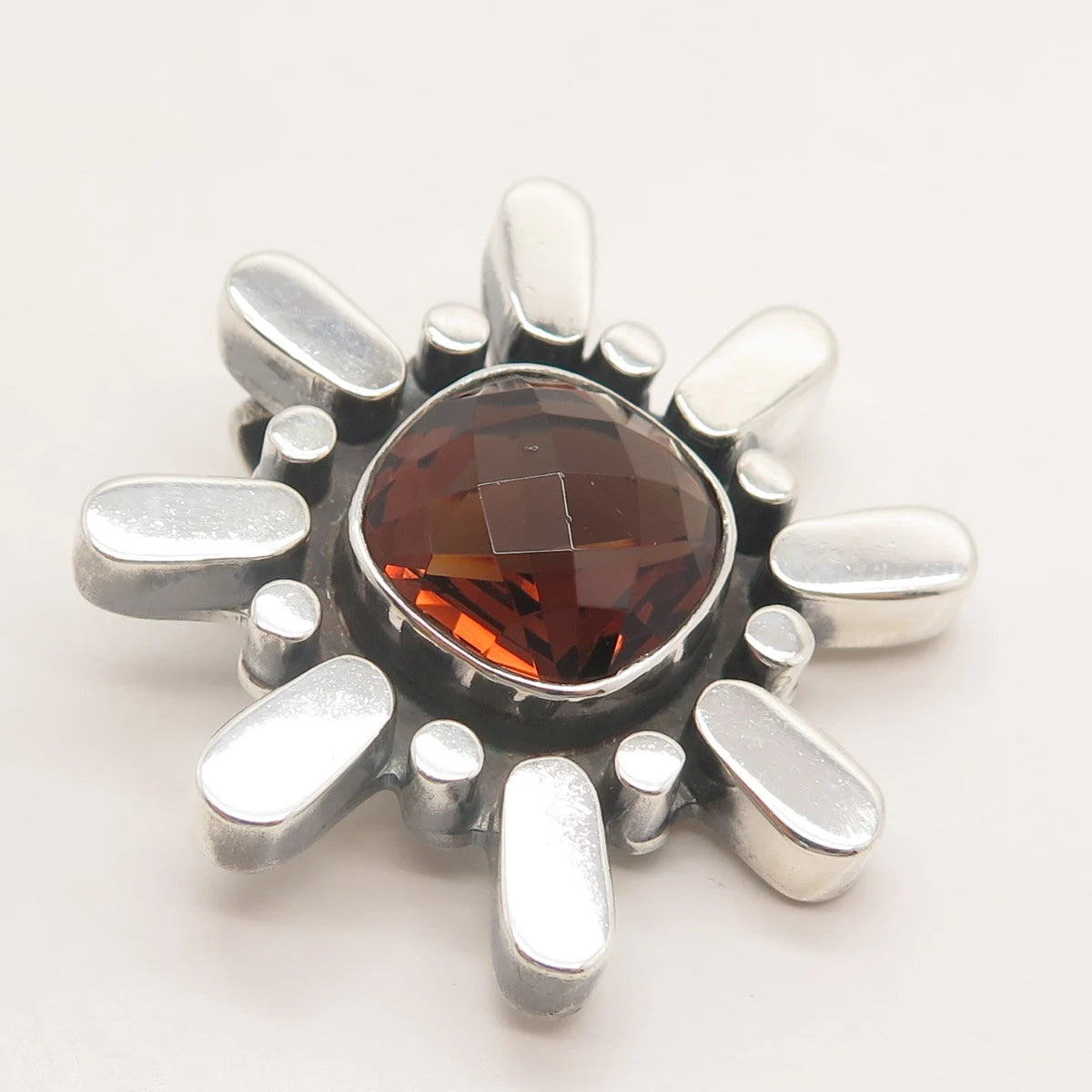 925 Sterling Silver Vintage Real Smoky Quartz Floral Slide Pendant