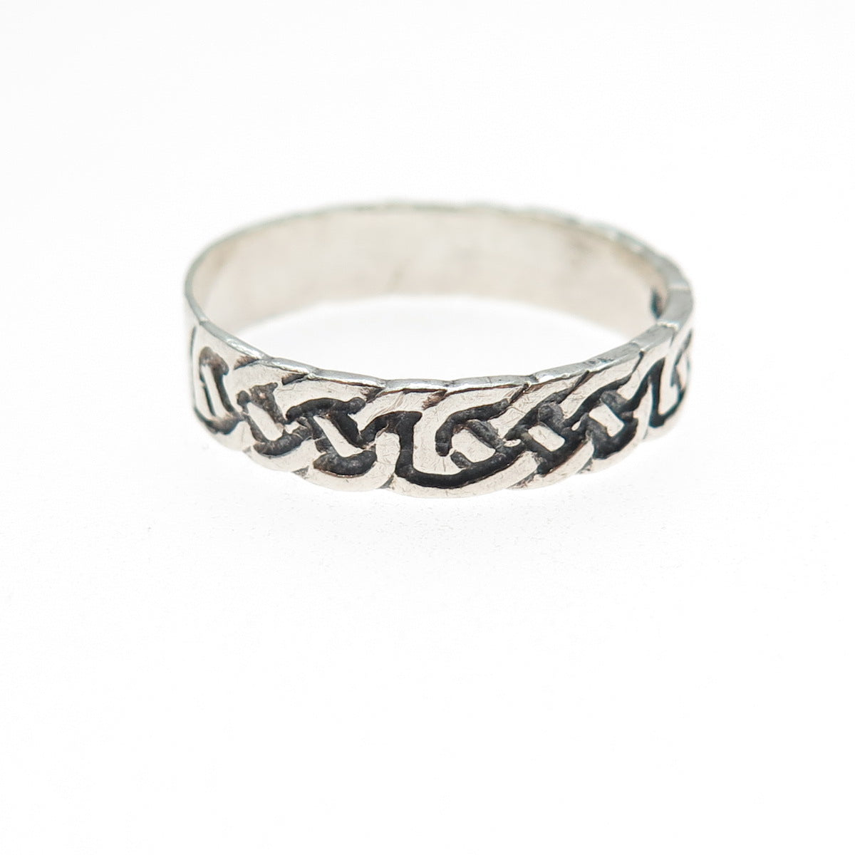 925 Sterling Silver Vintage Celtic Knot Oxidized Band Ring Size 11.25