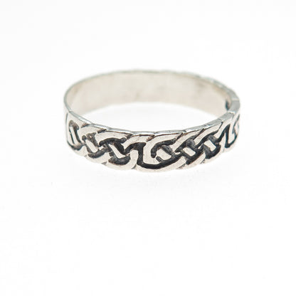 925 Sterling Silver Vintage Celtic Knot Oxidized Band Ring Size 11.25