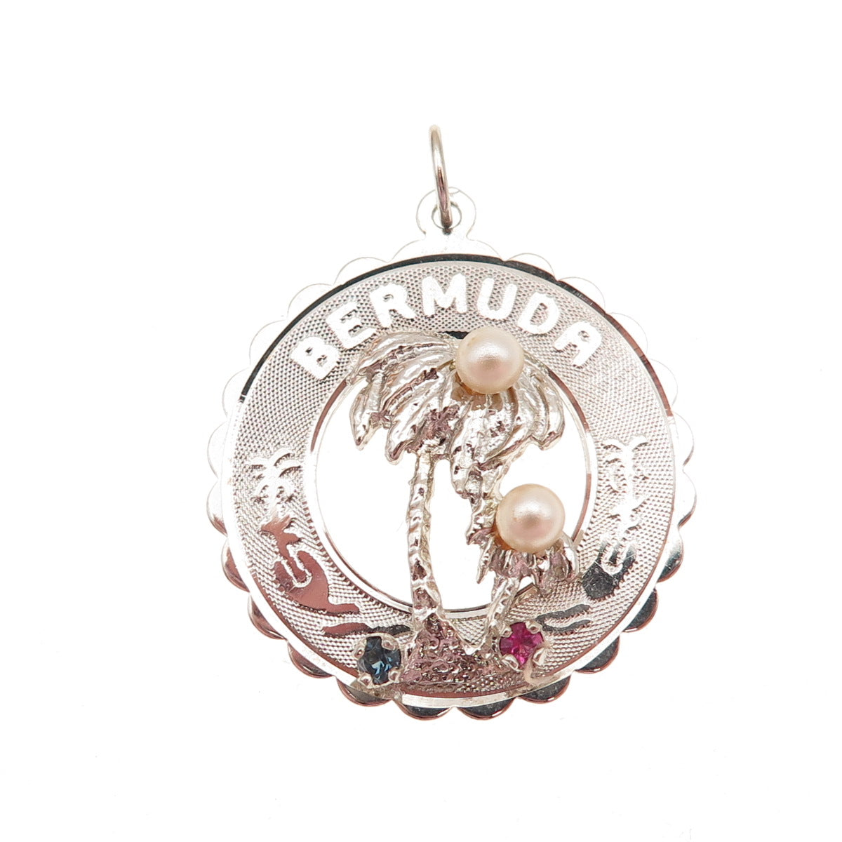 CREA 925 Sterling Silver Vintage Rhinestone Real Pearl Bermuda Charm Pendant