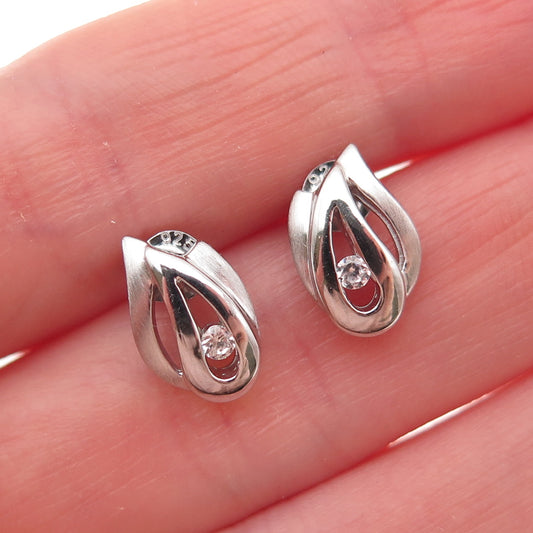 925 Sterling Silver Round-Cut C Z Teardrop Stud Earrings