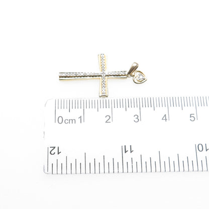 925 Sterling Silver Gold Plated Real Diamond Cross & Heart Charm Pendant