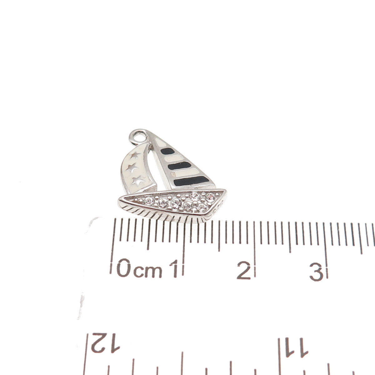 925 Sterling Silver Vintage Enamel & C Z Sailboat Mini Charm Pendant