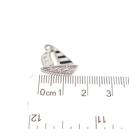 925 Sterling Silver Vintage Enamel & C Z Sailboat Mini Charm Pendant