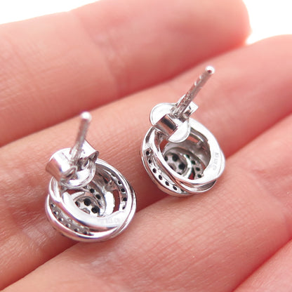 925 Sterling Silver Round-Cut Black C Z Twisted Stud Earrings