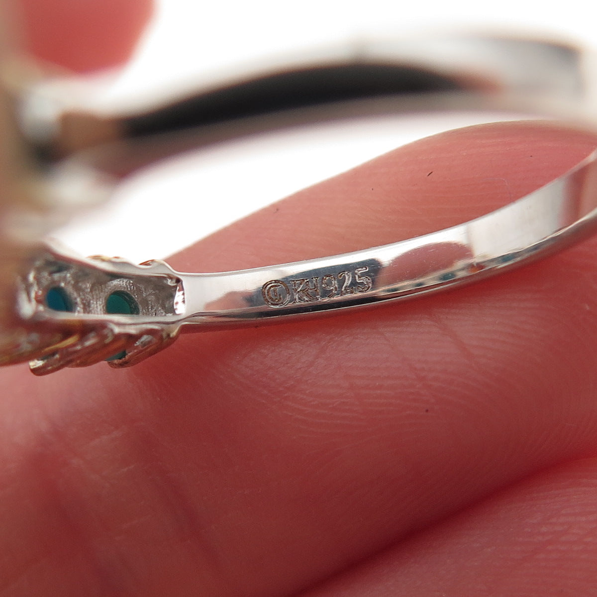 925 Sterling Silver 2-Tone Real Fire Sapphire & Turquoise Ring Size 8.25