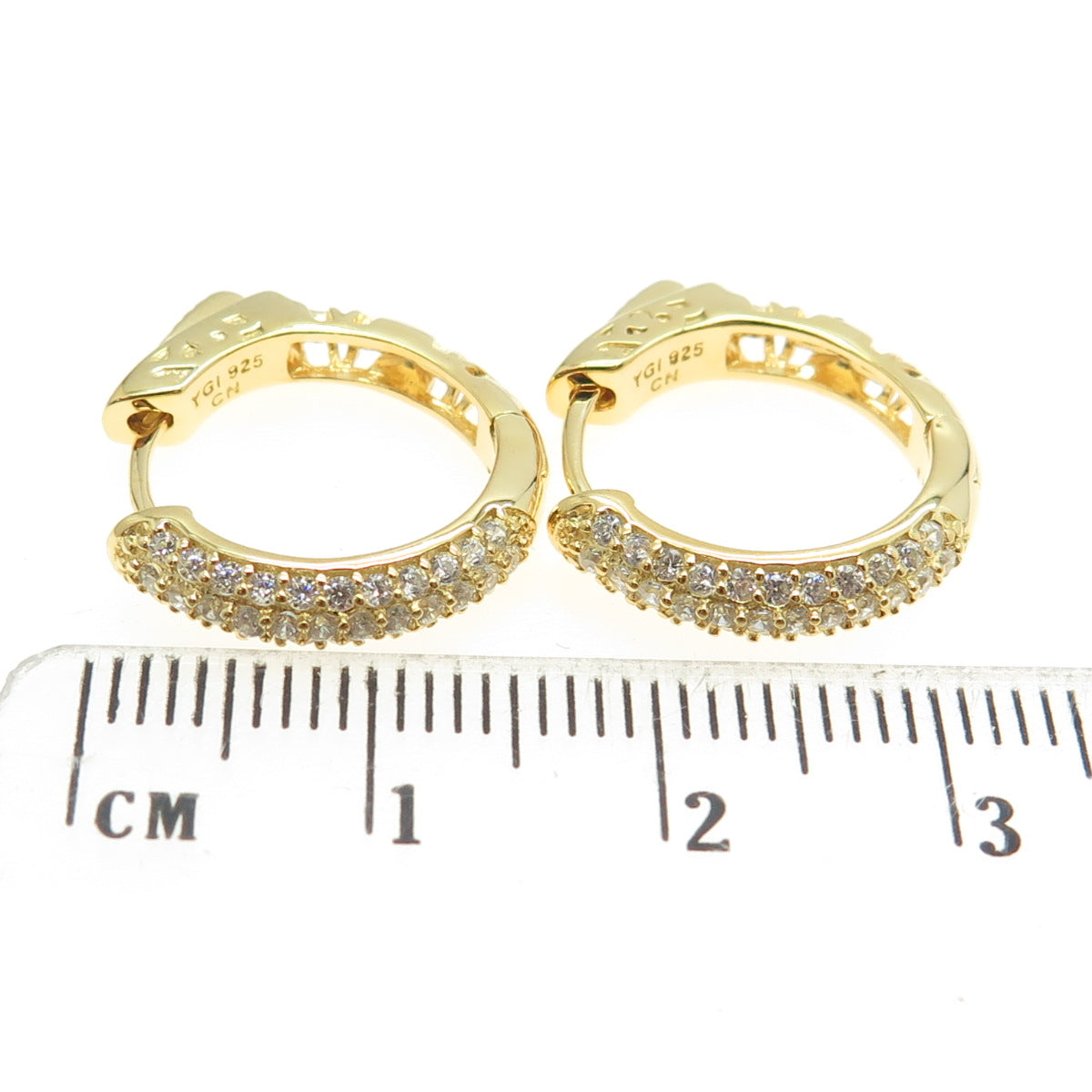 925 Sterling Silver Gold Plated Round-Cut C Z Hoop Earrings