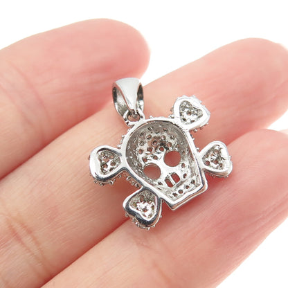 925 Sterling Silver Round-Cut C Z Skull Crossbones Minimalist Pendant