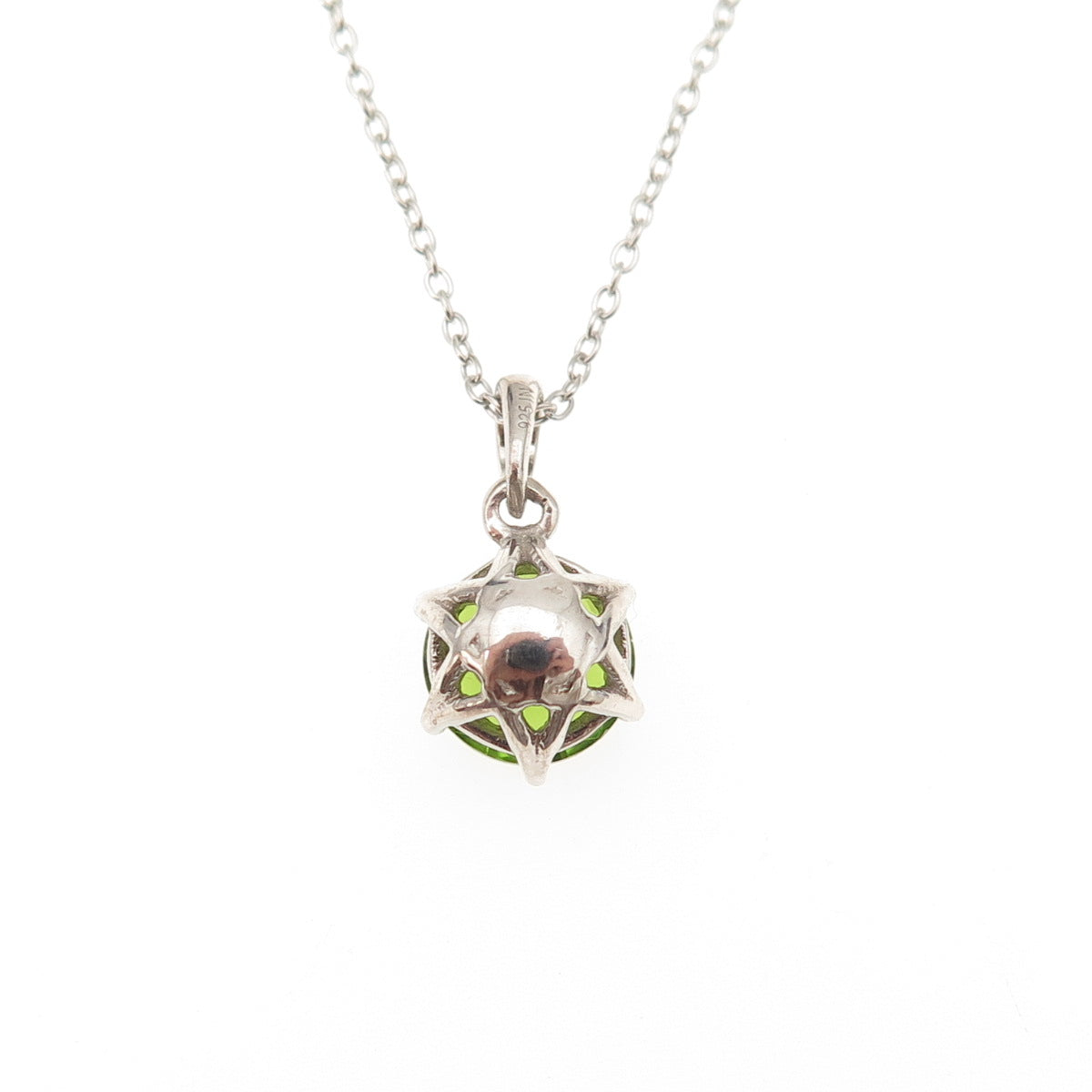 925 Sterling Silver Real Round-Cut Peridot Cable Chain Necklace 18"