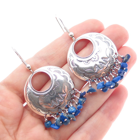 CAROLYN POLLACK 925 Sterling Silver Vintage Real Lapis Crescent Dangle Earrings