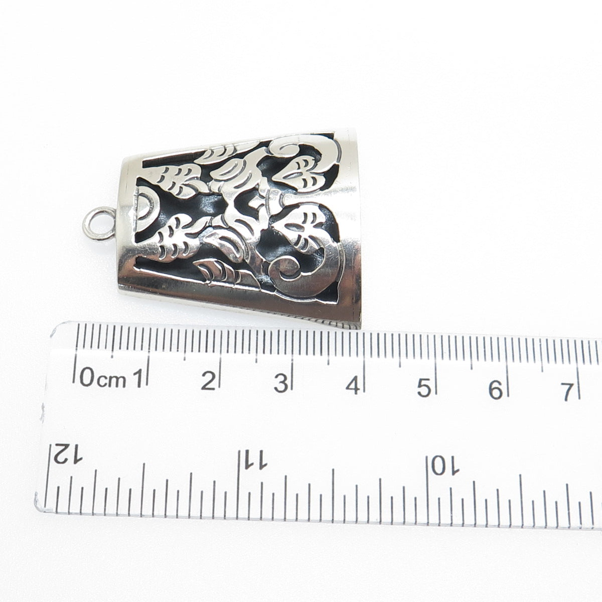 925 Sterling Silver Vintage Mexico Aztec Floral Shadow Box Oxidized Pendant