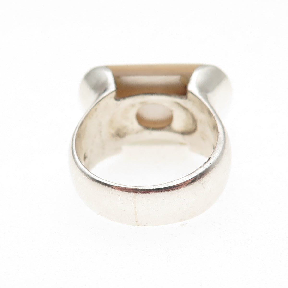 925 Sterling Silver Vintage Real MOP Modernist Ring Size 7