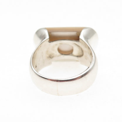 925 Sterling Silver Vintage Real MOP Modernist Ring Size 7