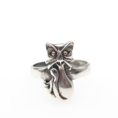 925 Sterling Silver Vintage Cat Cartoon Style Oxidized Ring Size 7.75